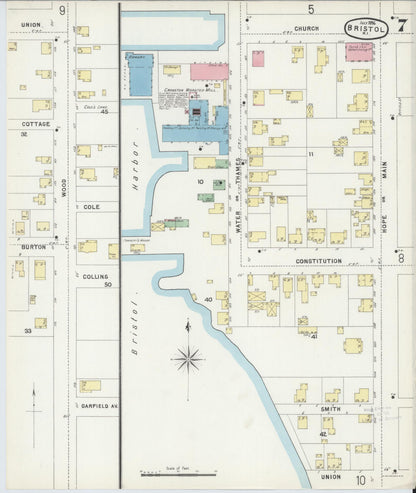 Sanborn Fire Insurance Map from Bristol, Bristol County, Rhode Island (1896), Sheet #0007 - Complete Map Set gallery image, historic Sanborn map, vintage wall art, Rhode Island Rhode Island