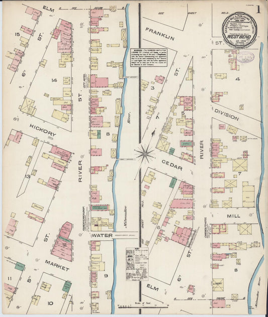 Sanborn Fire Insurance Map from West Bend, Washington County, Wisconsin (1884), Sheet #0001 - Complete Map Set gallery image, historic Sanborn map, vintage wall art, Wisconsin Wisconsin