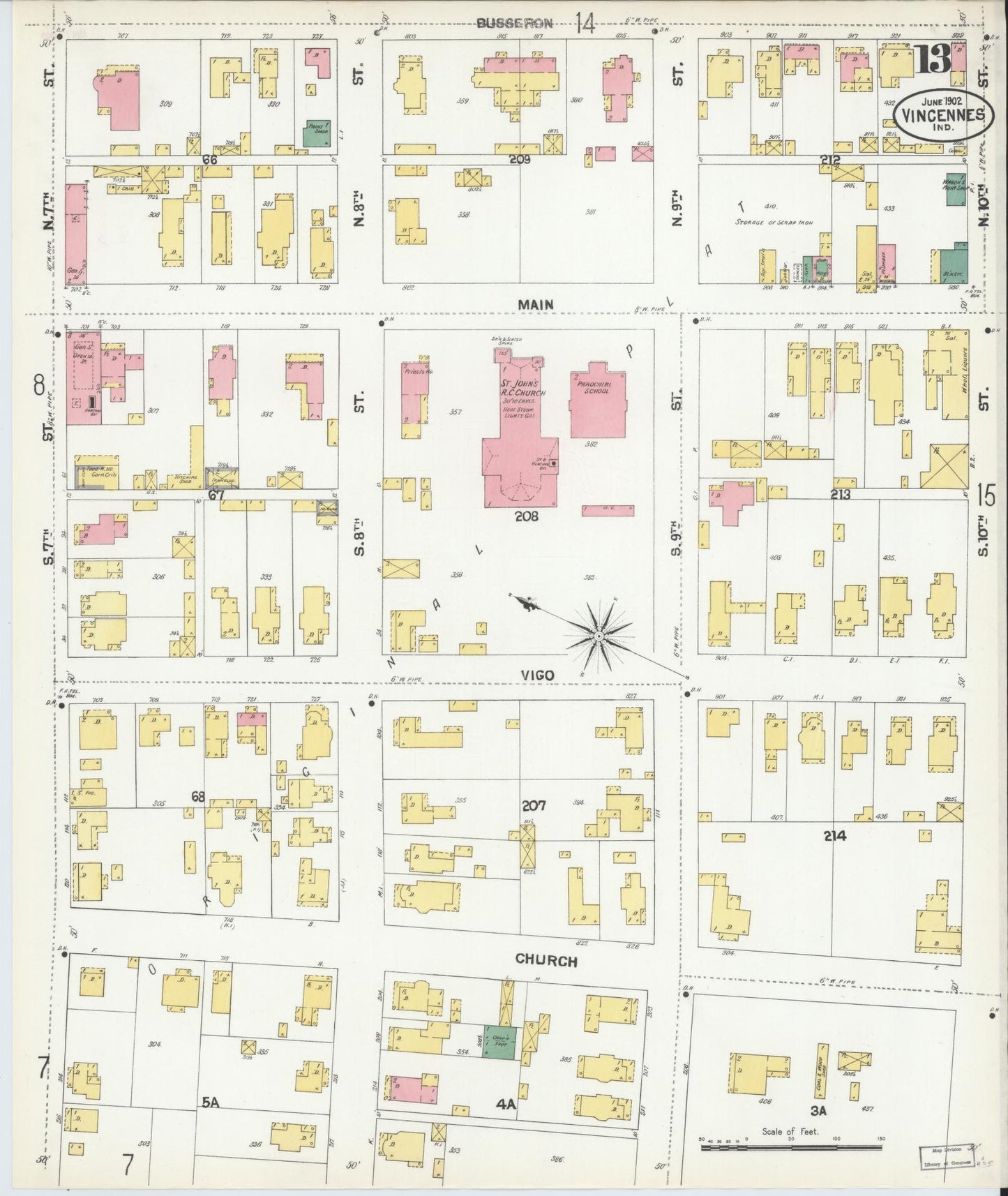 Sanborn Fire Insurance Map from Vincennes, Knox County, Indiana (1902), Sheet #0013 - Complete Map Set gallery image, historic Sanborn map, vintage wall art, Indiana Indiana
