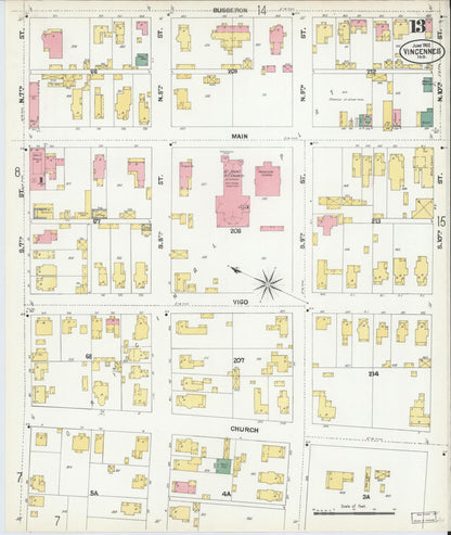Sanborn Fire Insurance Map from Vincennes, Knox County, Indiana (1902), Sheet #0013 - Complete Map Set gallery image, historic Sanborn map, vintage wall art, Indiana Indiana