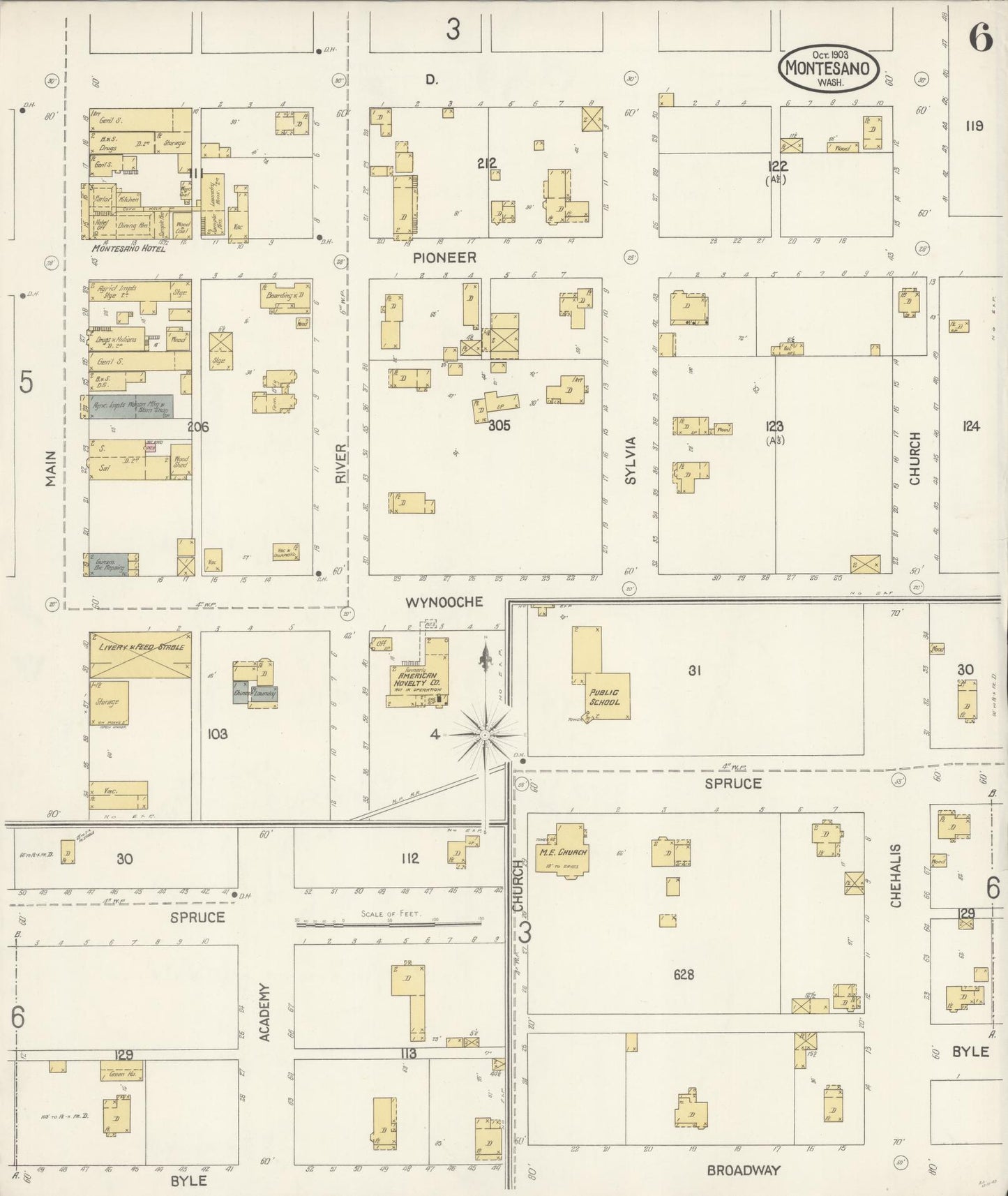 Sanborn Fire Insurance Map from Montesano, Grays Harbor County, Washington (1903), Sheet #0006 - Historic Sanborn Fire Insurance Map Print, vintage old map wall art, antique decor, genealogy gift, Washington Washington map