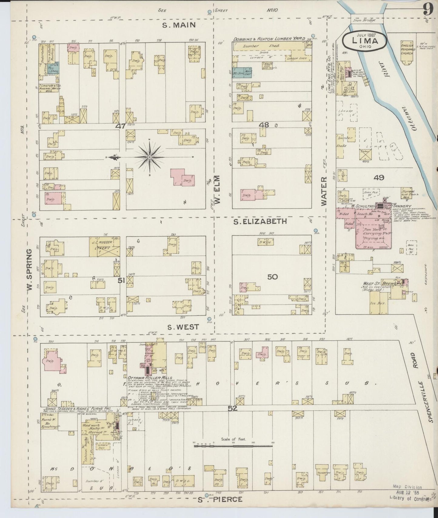 Sanborn Fire Insurance Map from Lima, Allen County, Ohio (1887), Sheet #0009 - Complete Map Set gallery image, historic Sanborn map, vintage wall art, Ohio Ohio