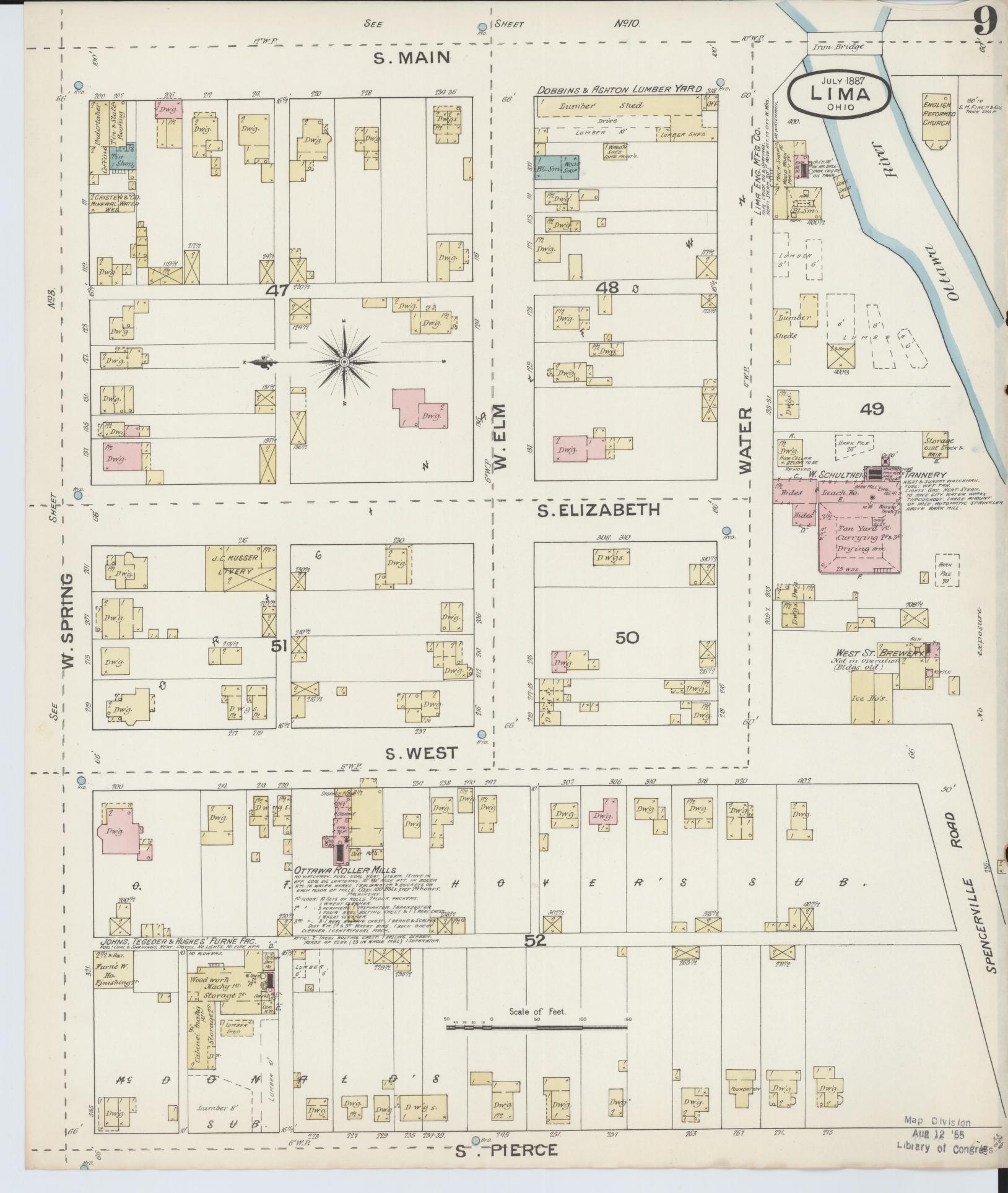 Sanborn Fire Insurance Map from Lima, Allen County, Ohio (1887), Sheet #0009 - Complete Map Set gallery image, historic Sanborn map, vintage wall art, Ohio Ohio