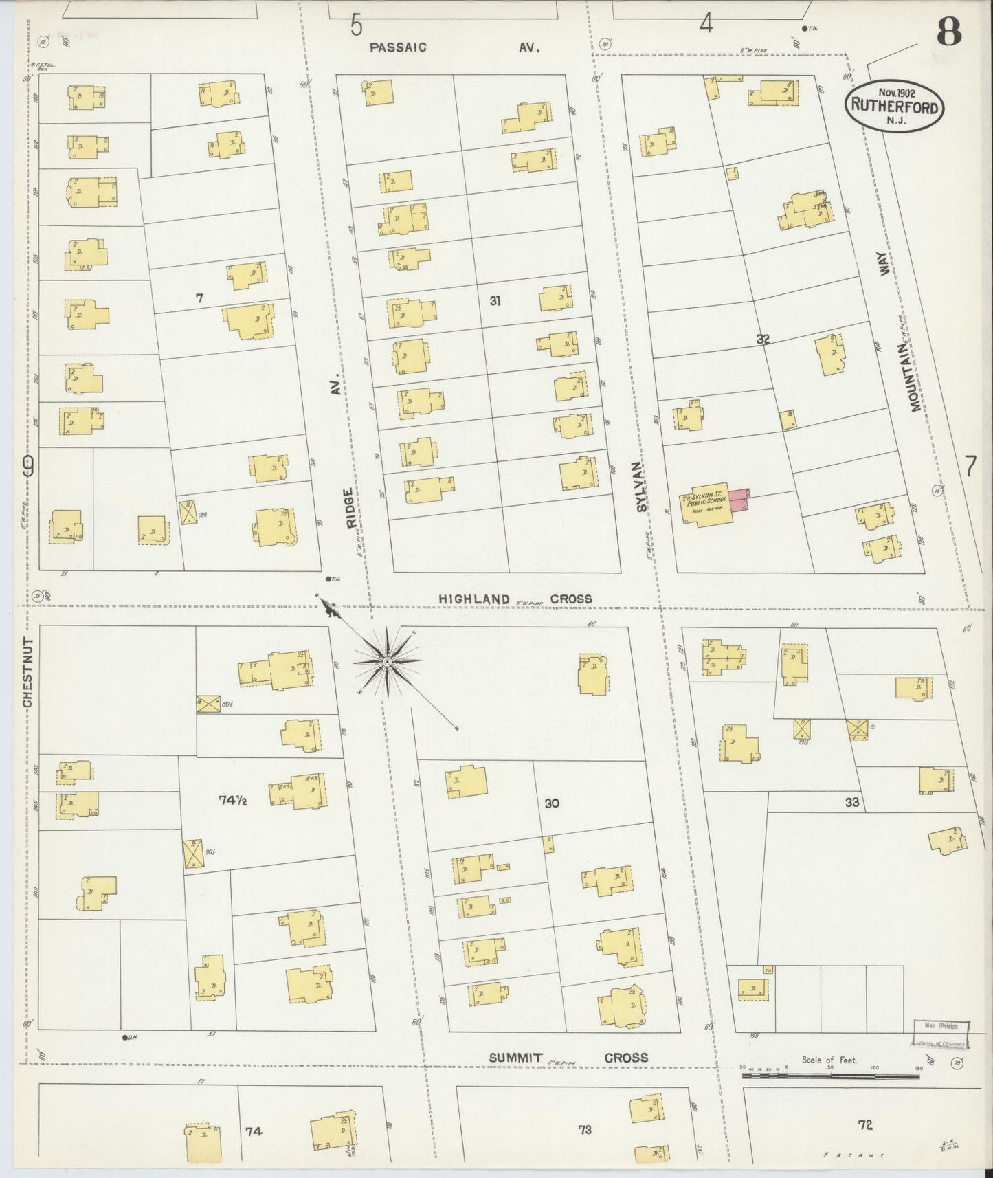 Sanborn Fire Insurance Map from Rutherford, Bergen County, New Jersey (1902), Sheet #0008 - Complete Map Set gallery image, historic Sanborn map, vintage wall art, New Jersey New Jersey