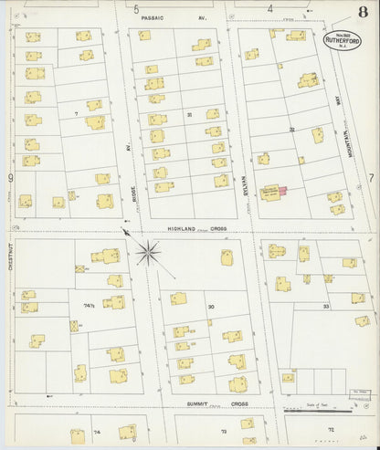 Sanborn Fire Insurance Map from Rutherford, Bergen County, New Jersey (1902), Sheet #0008 - Complete Map Set gallery image, historic Sanborn map, vintage wall art, New Jersey New Jersey