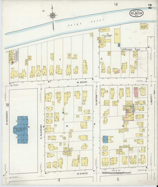 Sanborn Fire Insurance Map from Albion, Orleans County, New York (1917), Sheet #0002 - Historic Sanborn Fire Insurance Map Print, vintage old map wall art, antique decor, genealogy gift, New York New York map