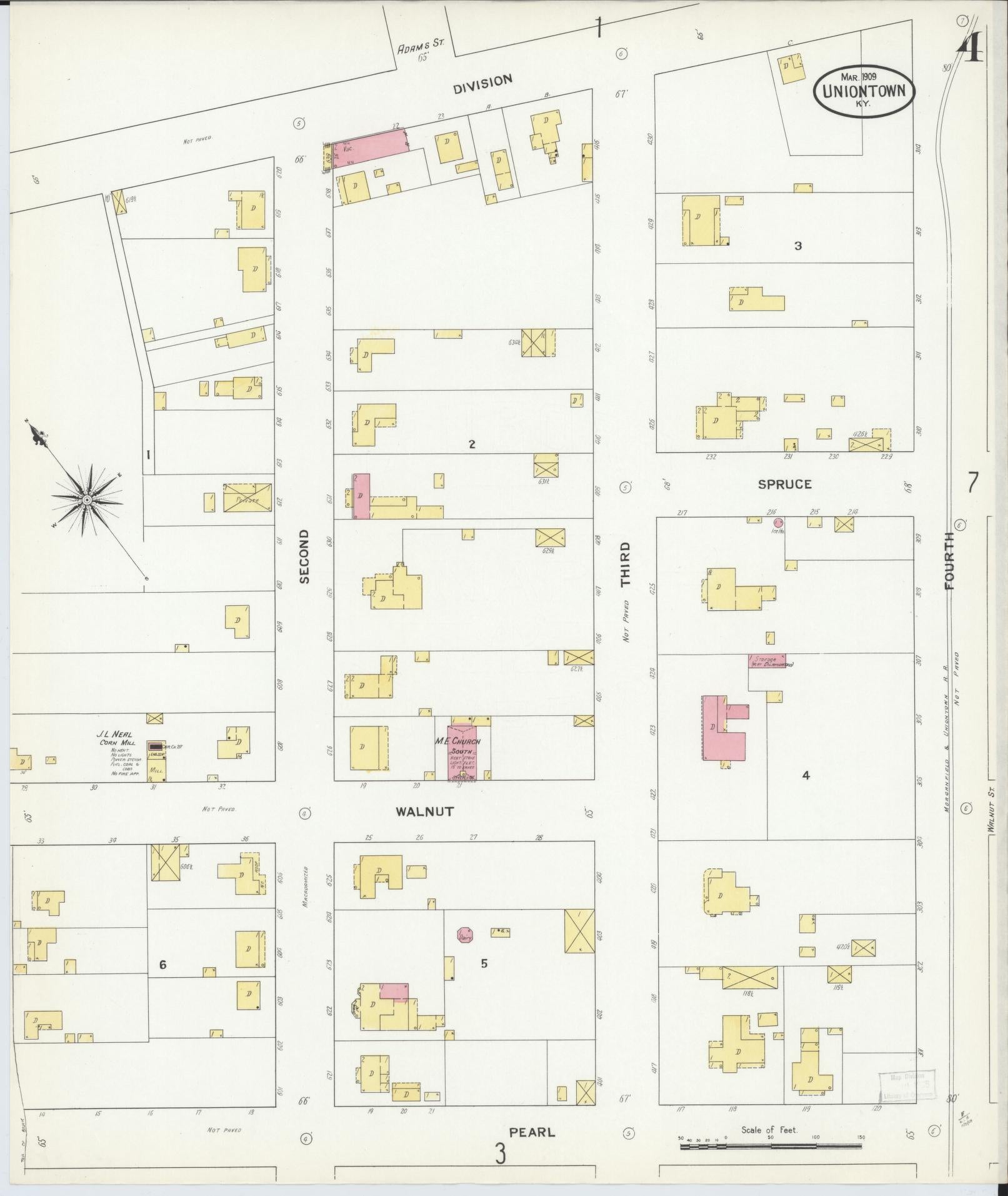 Sanborn Fire Insurance Map from Uniontown, Union County, Kentucky (1909), Sheet #0004 - Historic Sanborn Fire Insurance Map Print, vintage old map wall art, antique decor, genealogy gift, Kentucky Kentucky map