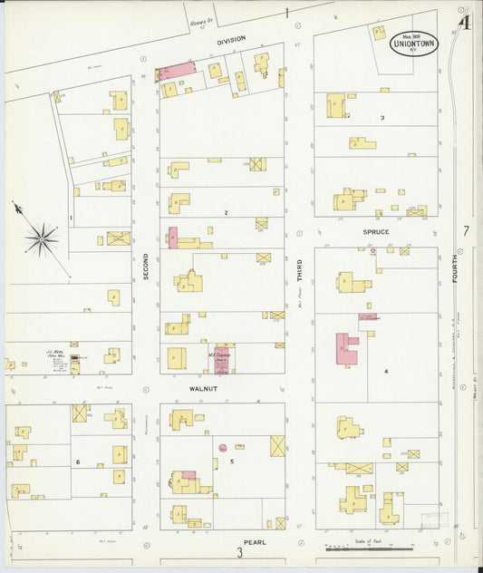 Sanborn Fire Insurance Map from Uniontown, Union County, Kentucky (1909), Sheet #0004 - Historic Sanborn Fire Insurance Map Print, vintage old map wall art, antique decor, genealogy gift, Kentucky Kentucky map