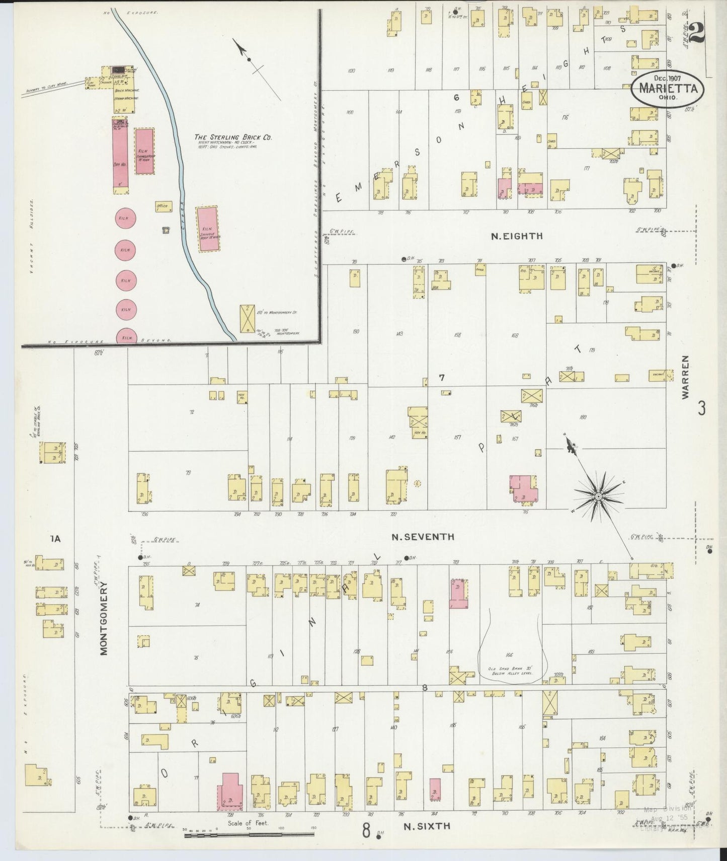 Sanborn Fire Insurance Map from Marietta, Washington County, Ohio (1907), Sheet #0002 - Historic Sanborn Fire Insurance Map Print, vintage old map wall art, antique decor, genealogy gift, Ohio Ohio map
