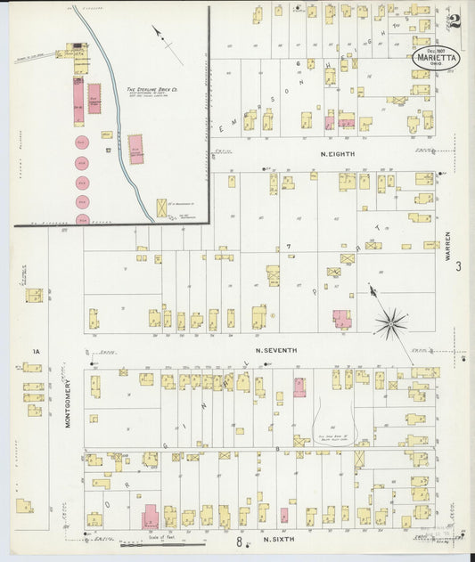 Sanborn Fire Insurance Map from Marietta, Washington County, Ohio (1907), Sheet #0002 - Historic Sanborn Fire Insurance Map Print, vintage old map wall art, antique decor, genealogy gift, Ohio Ohio map