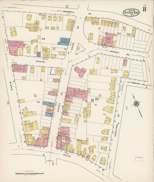 Sanborn Fire Insurance Map from Oyster Bay, Nassau County, New York (1922), Sheet #0008 - Historic Sanborn Fire Insurance Map Print, vintage old map wall art, antique decor, genealogy gift, New York New York map