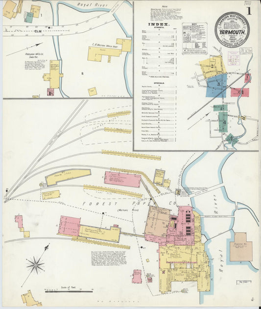 Sanborn Fire Insurance Map from Yarmouth, Cumberland County, Maine (1903), Sheet #0001 - Historic Sanborn Fire Insurance Map Print, vintage old map wall art, antique decor, genealogy gift, Maine Maine map
