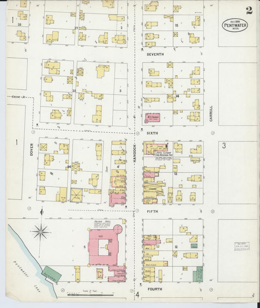 Sanborn Fire Insurance Map from Pentwater, Oceana County, Michigan (1899), Sheet #0002 - Historic Sanborn Fire Insurance Map Print, vintage old map wall art, antique decor, genealogy gift, Michigan Michigan map