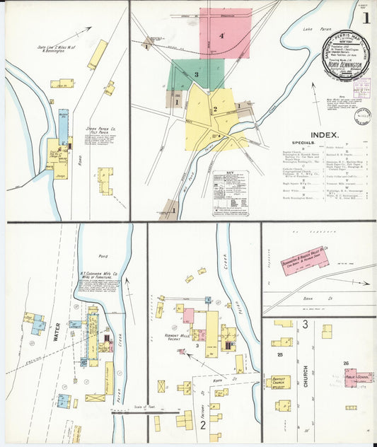 Sanborn Fire Insurance Map from North Bennington, Bennington County, Vermont (1901), Sheet #0001 - Historic Sanborn Fire Insurance Map Print, vintage old map wall art, antique decor, genealogy gift, Vermont Vermont map