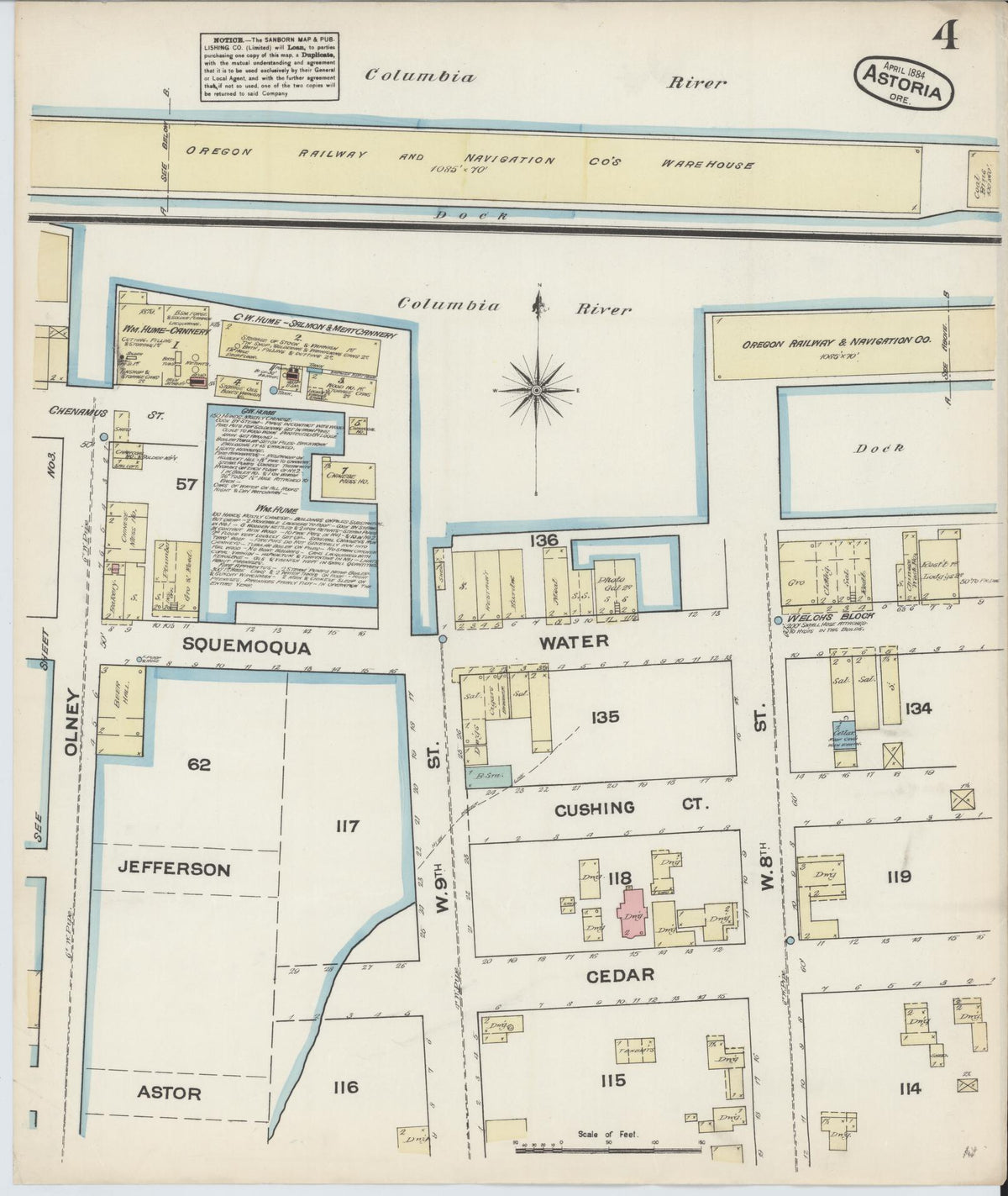 Sanborn Fire Insurance Map from Astoria, Clatsop County, Oregon (1884), Sheet #0004 - Historic Sanborn Fire Insurance Map Print, vintage old map wall art, antique decor, genealogy gift, Oregon Oregon map