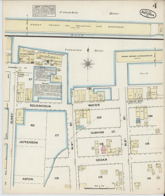 Sanborn Fire Insurance Map from Astoria, Clatsop County, Oregon (1884), Sheet #0004 - Historic Sanborn Fire Insurance Map Print, vintage old map wall art, antique decor, genealogy gift, Oregon Oregon map