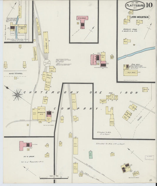 Sanborn Fire Insurance Map from Plattsburg, Clinton County, New York (1891), Sheet #0010 - Historic Sanborn Fire Insurance Map Print, vintage old map wall art, antique decor, genealogy gift, New York New York map