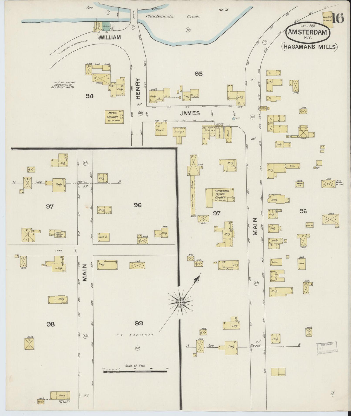 Sanborn Fire Insurance Map from Amsterdam, Montgomery County, New York (1888), Sheet #0016 - Complete Map Set gallery image, historic Sanborn map, vintage wall art, New York New York