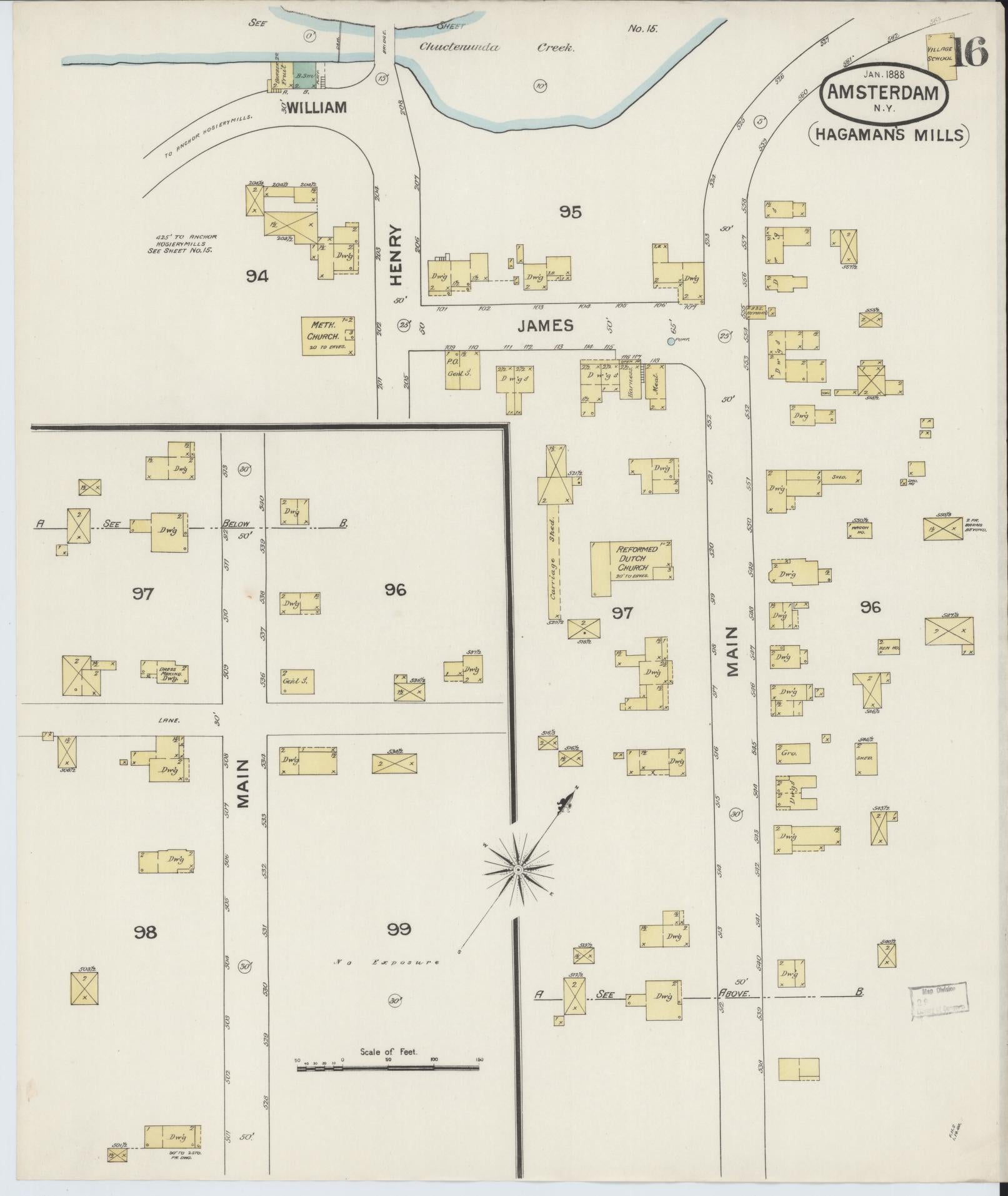 Sanborn Fire Insurance Map from Amsterdam, Montgomery County, New York (1888), Sheet #0016 - Complete Map Set gallery image, historic Sanborn map, vintage wall art, New York New York