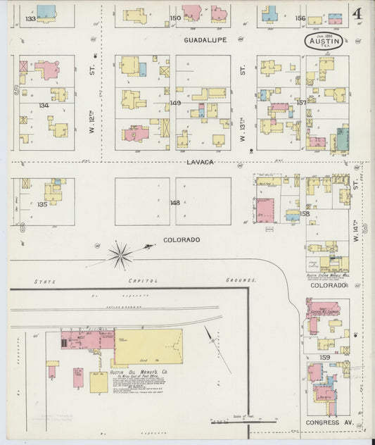 Sanborn Fire Insurance Map from Austin, Travis County, Texas (1894), Sheet #0004 - Historic Sanborn Fire Insurance Map Print, vintage old map wall art, antique decor, genealogy gift, Texas Texas map