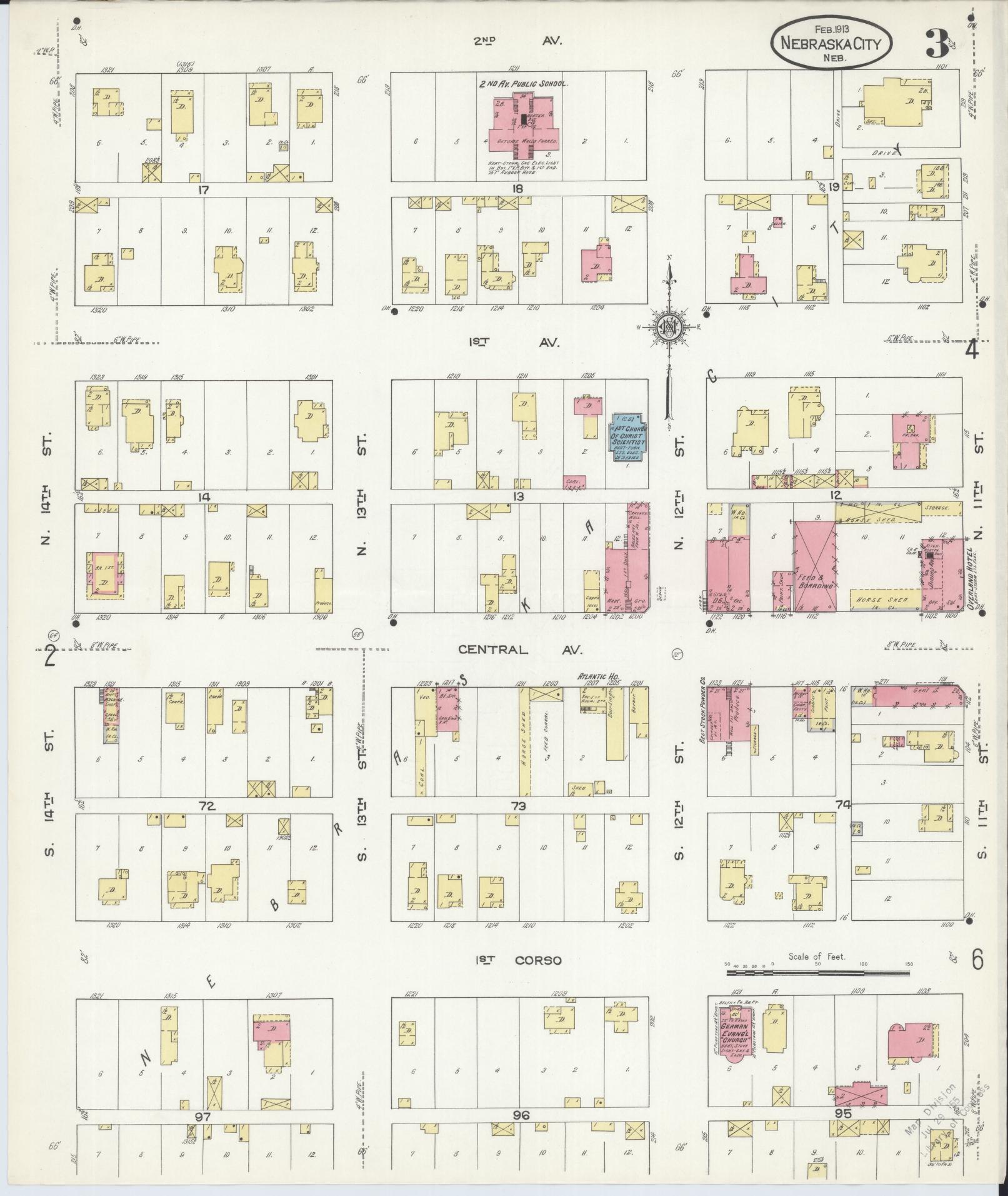 Sanborn Fire Insurance Map from Nebraska City, Otoe County, Nebraska (1913), Sheet #0003 - Historic Sanborn Fire Insurance Map Print, vintage old map wall art, antique decor, genealogy gift, Nebraska Nebraska map