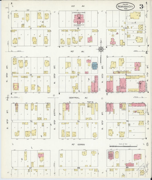 Sanborn Fire Insurance Map from Nebraska City, Otoe County, Nebraska (1913), Sheet #0003 - Historic Sanborn Fire Insurance Map Print, vintage old map wall art, antique decor, genealogy gift, Nebraska Nebraska map