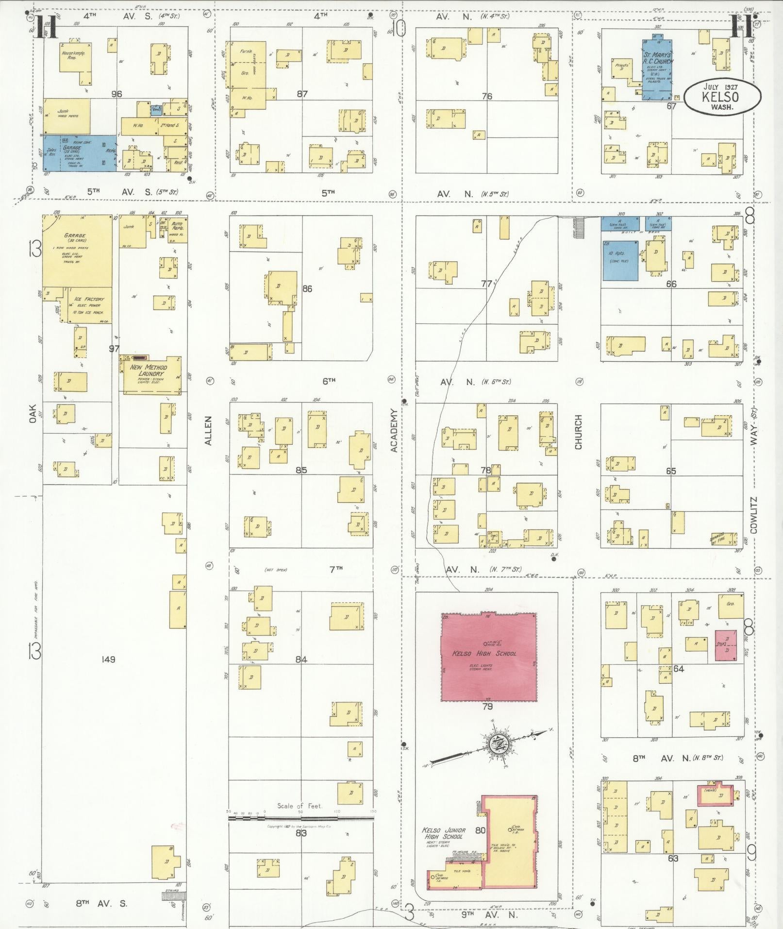 Sanborn Fire Insurance Map from Kelso, Cowlitz County, Washington (1927), Sheet #0011 - Historic Sanborn Fire Insurance Map Print, vintage old map wall art, antique decor, genealogy gift, Washington Washington map