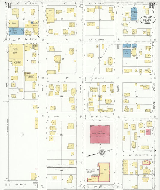 Sanborn Fire Insurance Map from Kelso, Cowlitz County, Washington (1927), Sheet #0011 - Historic Sanborn Fire Insurance Map Print, vintage old map wall art, antique decor, genealogy gift, Washington Washington map