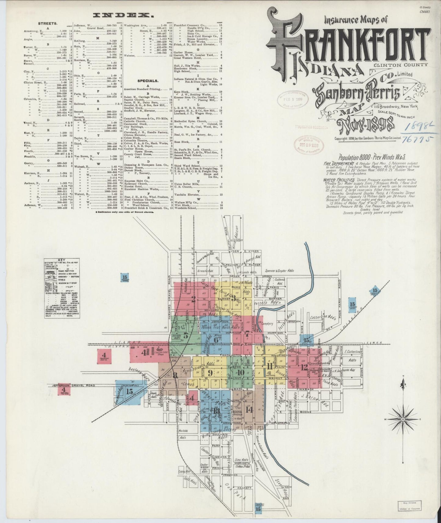 Sanborn Fire Insurance Map from Frankfort, Clinton County, Indiana (1898), Sheet #0001 - Complete Map Set gallery image, historic Sanborn map, vintage wall art, Indiana Indiana