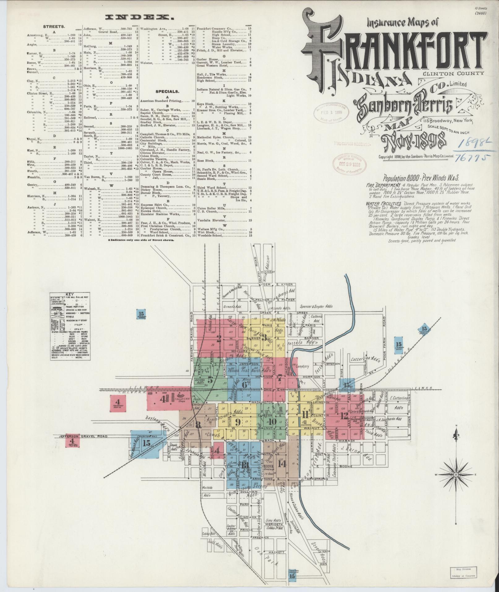 Sanborn Fire Insurance Map from Frankfort, Clinton County, Indiana (1898), Sheet #0001 - Complete Map Set gallery image, historic Sanborn map, vintage wall art, Indiana Indiana