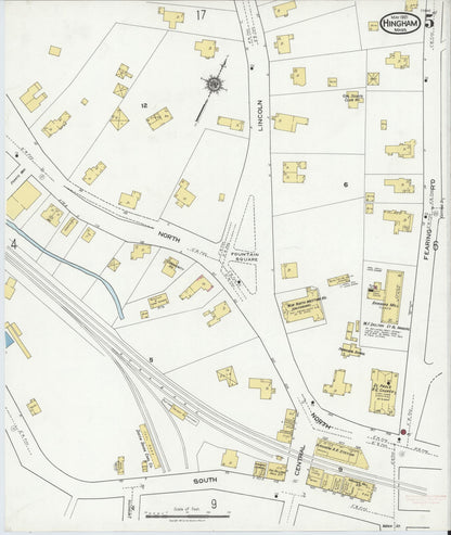 Sanborn Fire Insurance Map from Hingham, Plymouth County, Massachusetts (1921), Sheet #0005 - Historic Sanborn Fire Insurance Map Print, vintage old map wall art, antique decor, genealogy gift, Massachusetts Massachusetts map