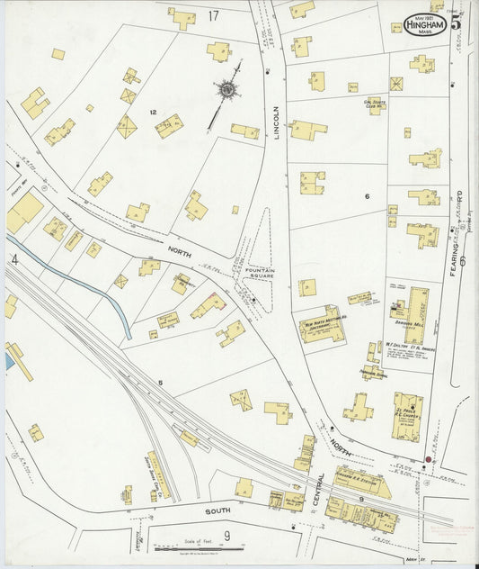 Sanborn Fire Insurance Map from Hingham, Plymouth County, Massachusetts (1921), Sheet #0005 - Historic Sanborn Fire Insurance Map Print, vintage old map wall art, antique decor, genealogy gift, Massachusetts Massachusetts map