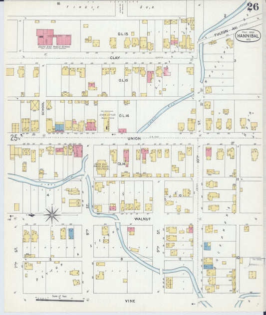 Sanborn Fire Insurance Map from Hannibal, Marion County, Missouri (1906), Sheet #0026 - Historic Sanborn Fire Insurance Map Print, vintage old map wall art, antique decor, genealogy gift, Missouri Missouri map