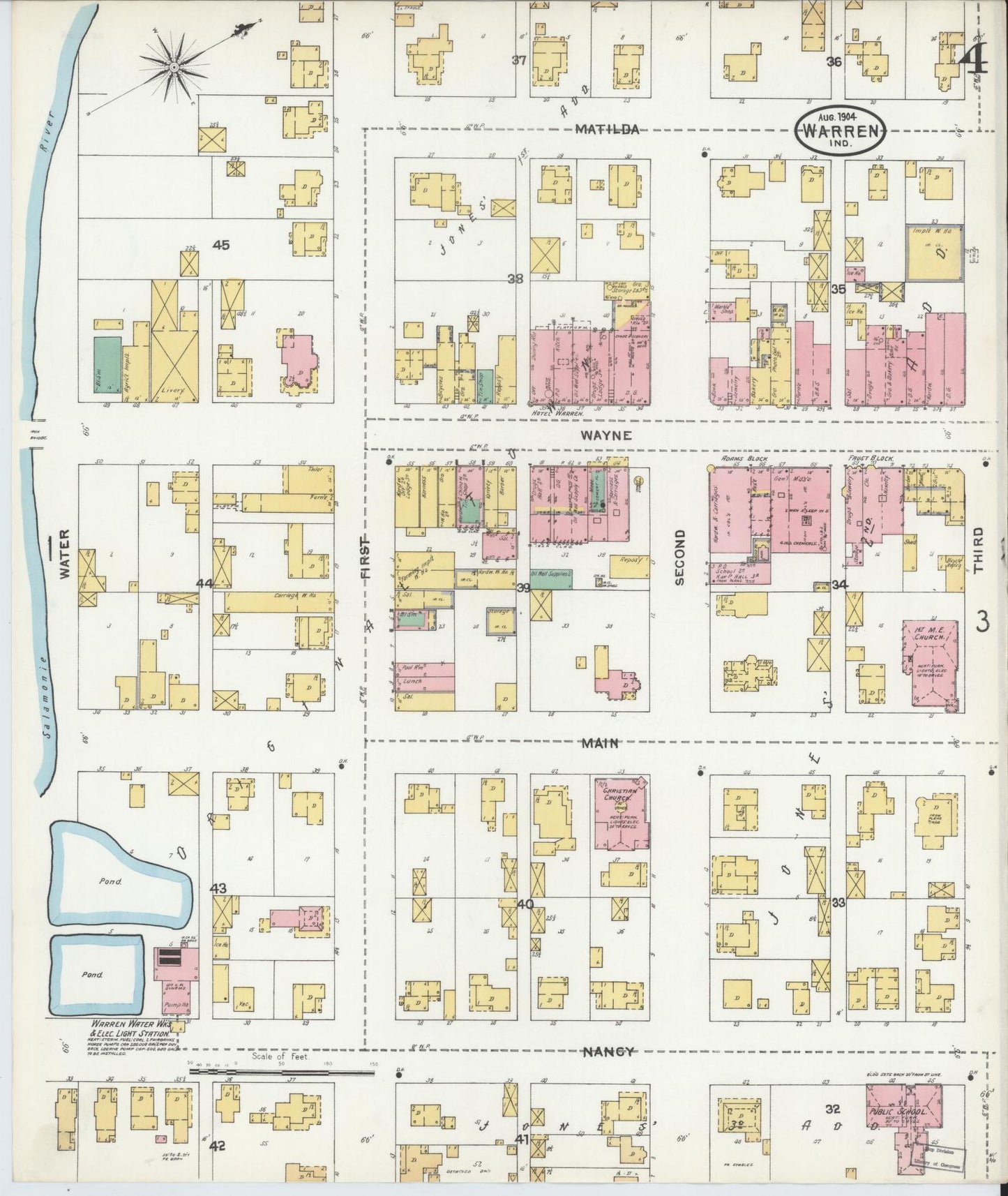 Sanborn Fire Insurance Map from Warren, Huntington County, Indiana (1904), Sheet #0004 - Complete Map Set gallery image, historic Sanborn map, vintage wall art, Indiana Indiana