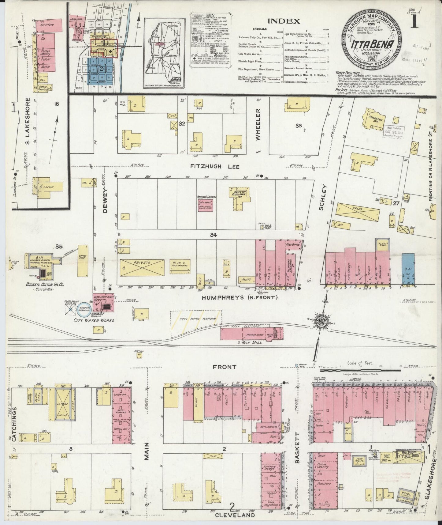 Sanborn Fire Insurance Map from Itta Bena, Leflore County, Mississippi (1918), Sheet #0001 - Complete Map Set gallery image, historic Sanborn map, vintage wall art, Mississippi Mississippi