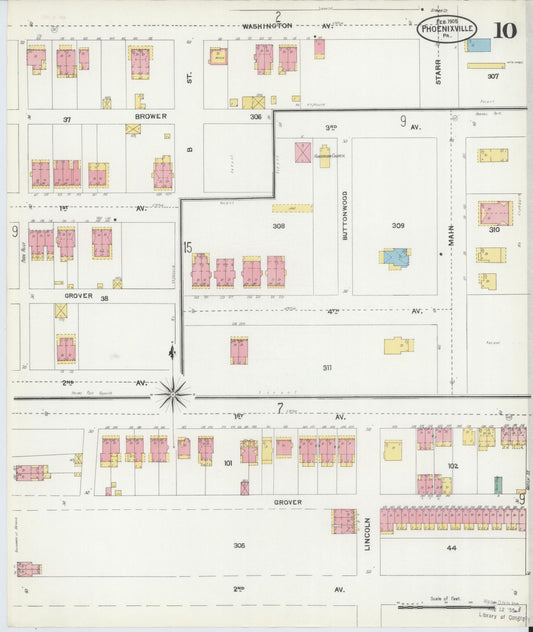 Sanborn Fire Insurance Map from Phoenixville, Chester County, Pennsylvania (1906), Sheet #0010 - Historic Sanborn Fire Insurance Map Print, vintage old map wall art, antique decor, genealogy gift, Pennsylvania Pennsylvania map