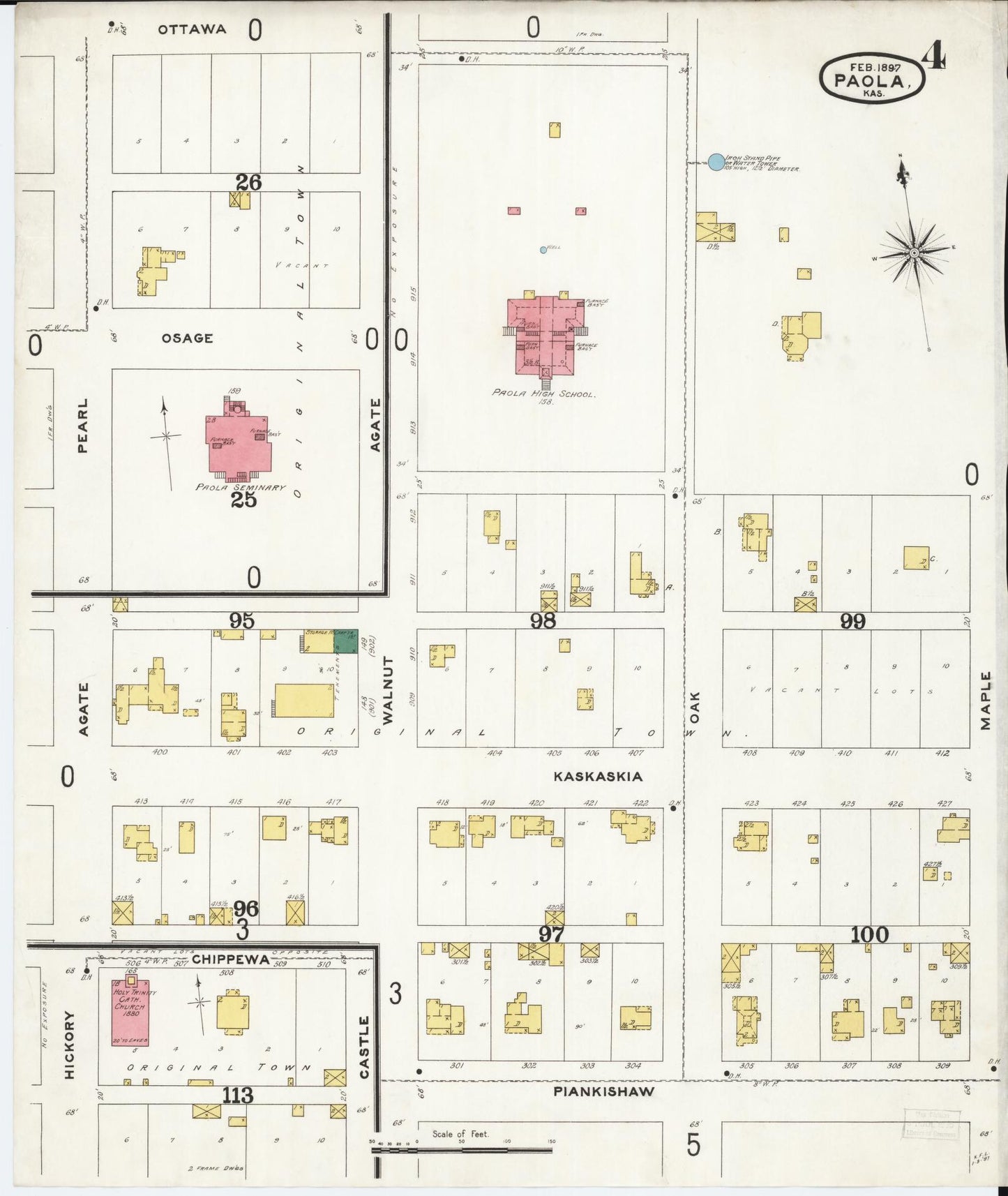 Sanborn Fire Insurance Map from Paola, Miami County, Kansas (1897), Sheet #0004 - Complete Map Set gallery image, historic Sanborn map, vintage wall art, Kansas Kansas
