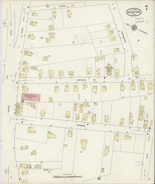 Sanborn Fire Insurance Map from Branford, New Haven County, Connecticut (1914), Sheet #0007 - Historic Sanborn Fire Insurance Map Print, vintage old map wall art, antique decor, genealogy gift, Connecticut Connecticut map