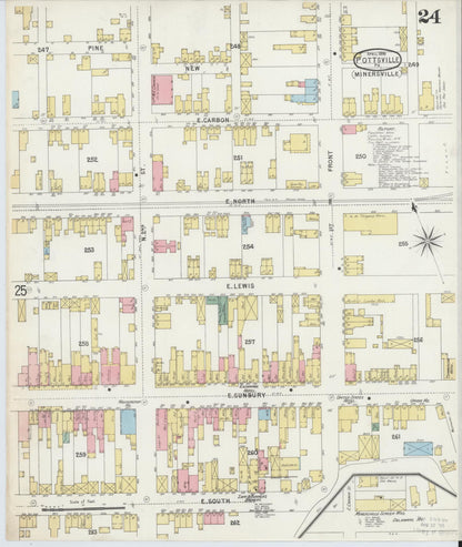Sanborn Fire Insurance Map from Pottsville, Schuylkill County, Pennsylvania (1895), Sheet #0024 - Historic Sanborn Fire Insurance Map Print, vintage old map wall art, antique decor, genealogy gift, Pennsylvania Pennsylvania map