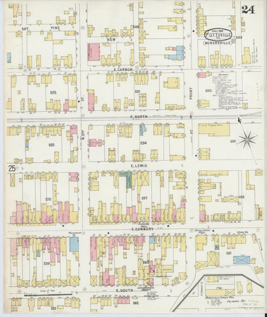 Sanborn Fire Insurance Map from Pottsville, Schuylkill County, Pennsylvania (1895), Sheet #0024 - Historic Sanborn Fire Insurance Map Print, vintage old map wall art, antique decor, genealogy gift, Pennsylvania Pennsylvania map