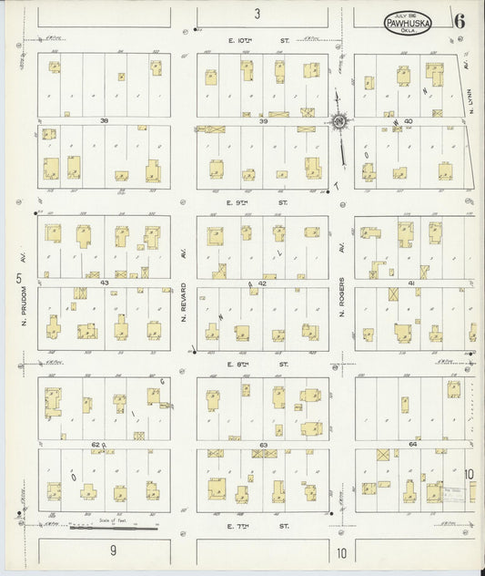 Sanborn Fire Insurance Map from Pawhuska, Osage County, Oklahoma (1916), Sheet #0006 - Historic Sanborn Fire Insurance Map Print, vintage old map wall art, antique decor, genealogy gift, Oklahoma Oklahoma map
