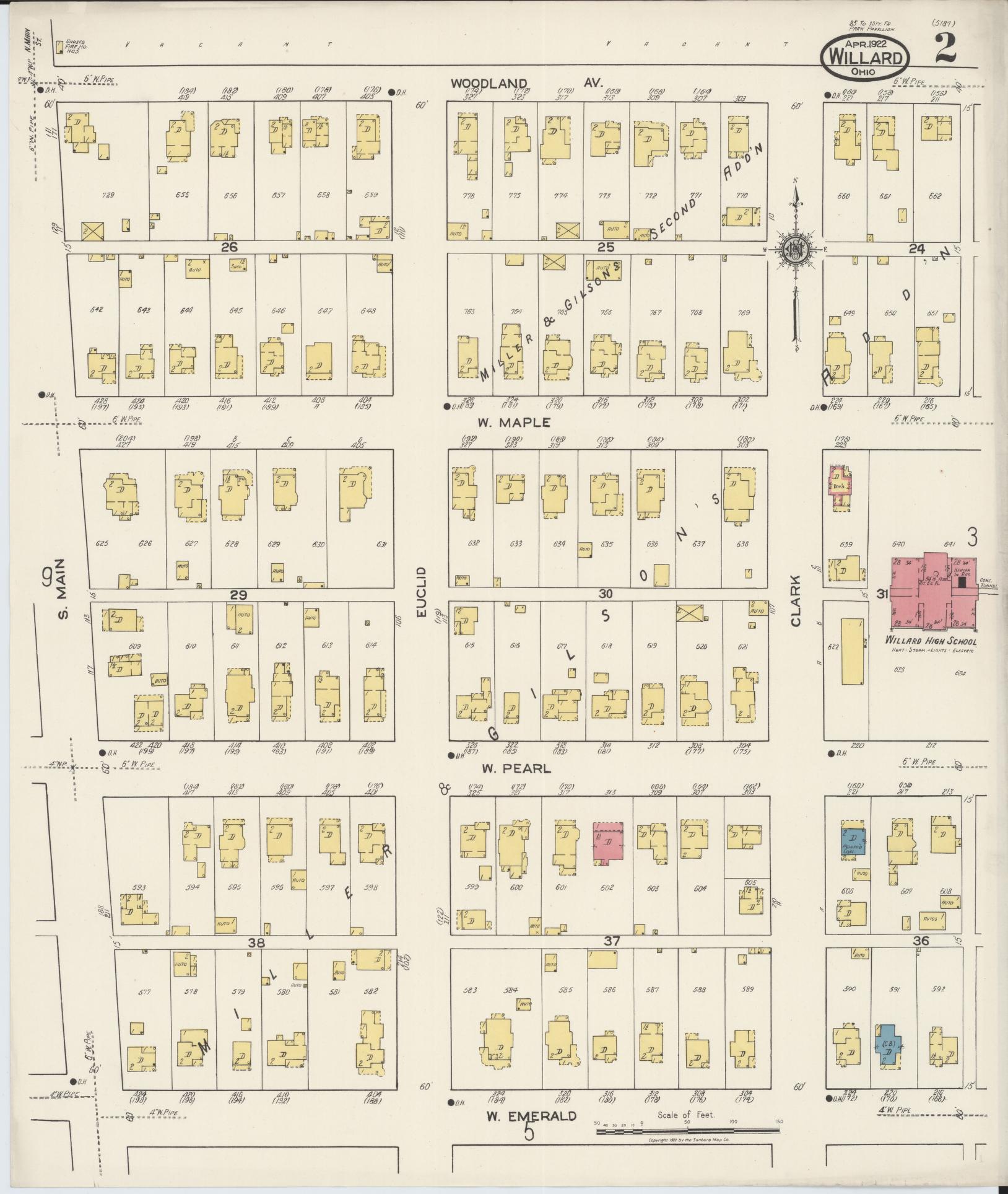 Sanborn Fire Insurance Map from Willard, Huron County, Ohio (1922), Sheet #0002 - Complete Map Set gallery image, historic Sanborn map, vintage wall art, Ohio Ohio