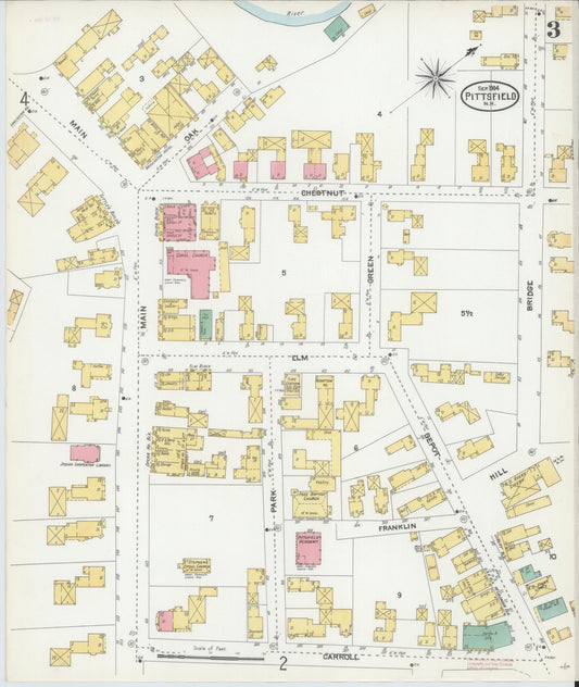 Sanborn Fire Insurance Map from Pittsfield, Merrimack County, New Hampshire (1904), Sheet #0003 - Historic Sanborn Fire Insurance Map Print, vintage old map wall art, antique decor, genealogy gift, New Hampshire New Hampshire map