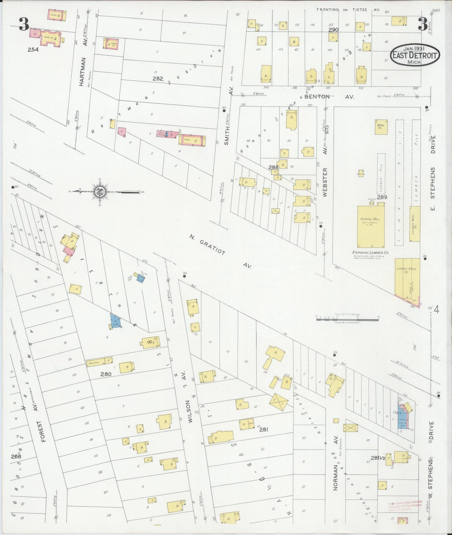 Sanborn Fire Insurance Map from East Detroit, Macomb County, Michigan (1931), Sheet #0003 - Historic Sanborn Fire Insurance Map Print, vintage old map wall art, antique decor, genealogy gift, Michigan Michigan map