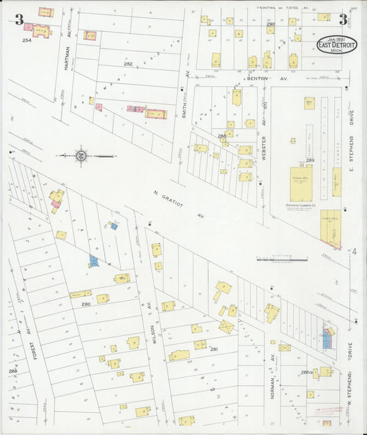 Sanborn Fire Insurance Map from East Detroit, Macomb County, Michigan (1931), Sheet #0003 - Historic Sanborn Fire Insurance Map Print, vintage old map wall art, antique decor, genealogy gift, Michigan Michigan map