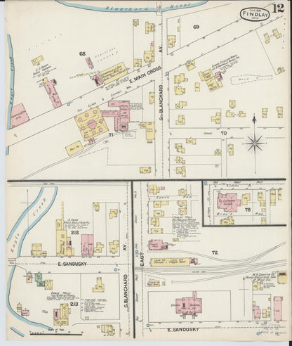 Sanborn Fire Insurance Map from Findlay, Hancock County, Ohio (1890), Sheet #0012 - Historic Sanborn Fire Insurance Map Print, vintage old map wall art, antique decor, genealogy gift, Ohio Ohio map