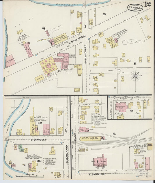 Sanborn Fire Insurance Map from Findlay, Hancock County, Ohio (1890), Sheet #0012 - Historic Sanborn Fire Insurance Map Print, vintage old map wall art, antique decor, genealogy gift, Ohio Ohio map