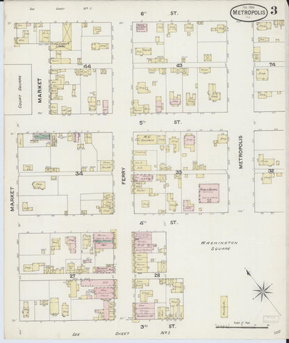 Sanborn Fire Insurance Map from Metropolis, Massac County, Illinois (1888), Sheet #0003 - Historic Sanborn Fire Insurance Map Print, vintage old map wall art, antique decor, genealogy gift, Illinois Illinois map