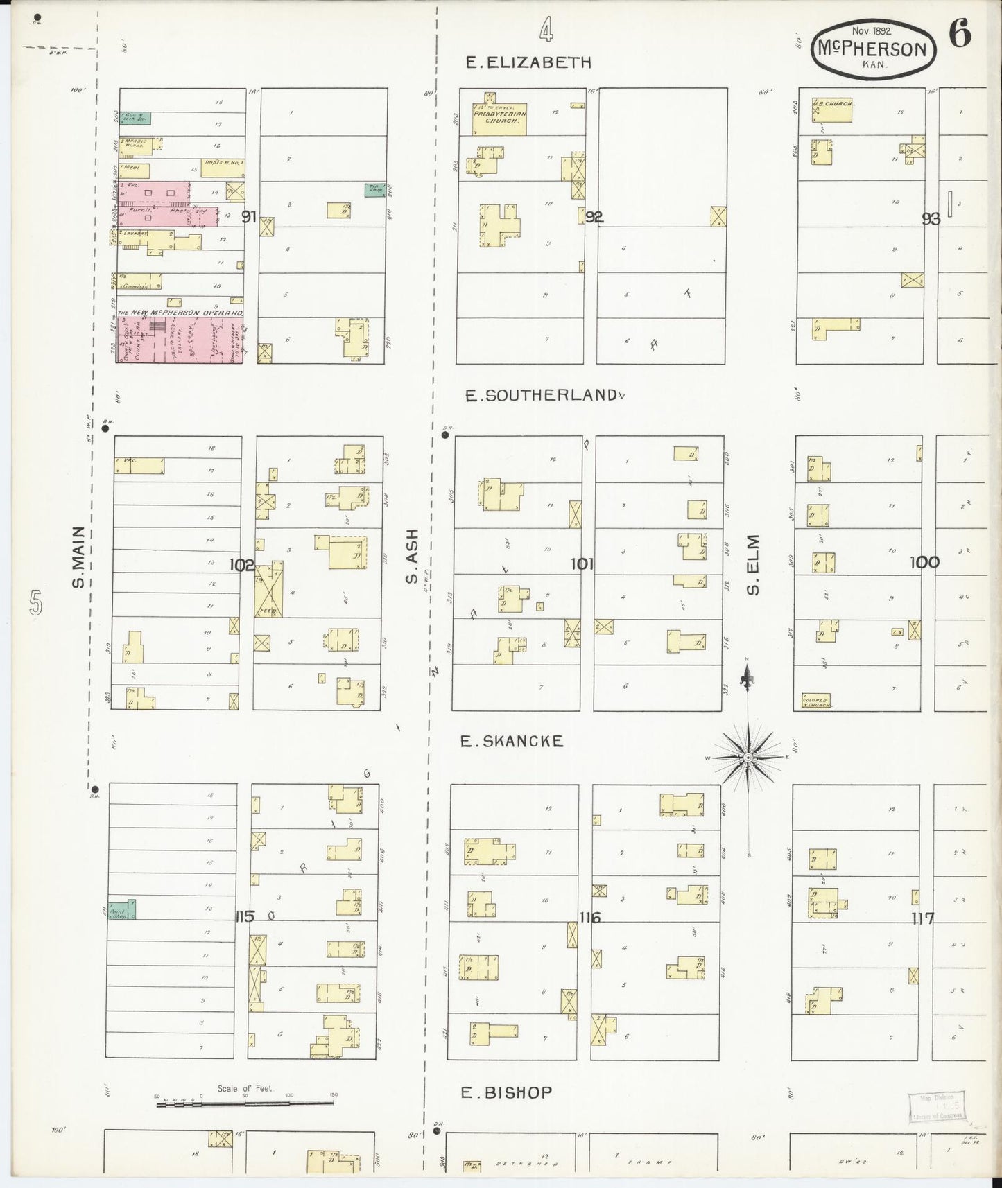 Sanborn Fire Insurance Map from Mcpherson, Mcpherson County, Kansas (1892), Sheet #0006 - Complete Map Set gallery image, historic Sanborn map, vintage wall art, Kansas Kansas