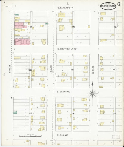 Sanborn Fire Insurance Map from Mcpherson, Mcpherson County, Kansas (1892), Sheet #0006 - Complete Map Set gallery image, historic Sanborn map, vintage wall art, Kansas Kansas